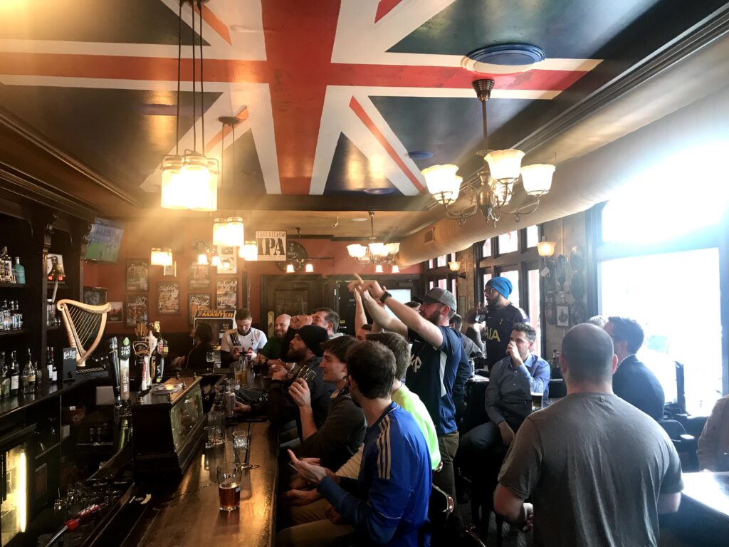 Soccer Fans at Red Lion Pub watching UEFA Champions League.