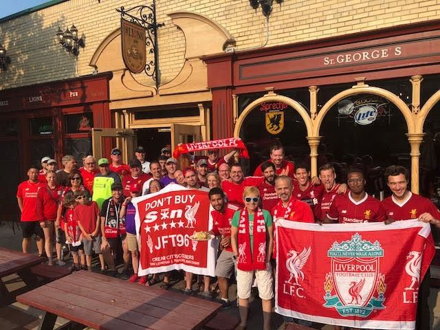 Milwaukees Cream City Scousers the Official Liverpool Football Club Supporters Group outside Three Lions Pub Milwaukee.